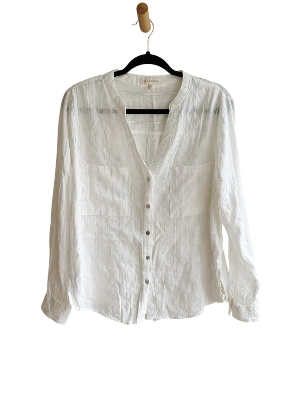 Eden & Olivia Lightweight Cotton Blend Long Sleeve Blouse White Large
